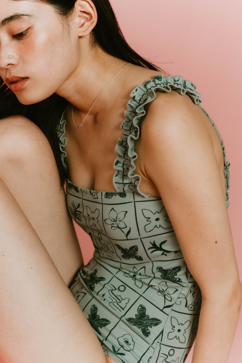 back open flower swim suit/2color - KNUTH MARF