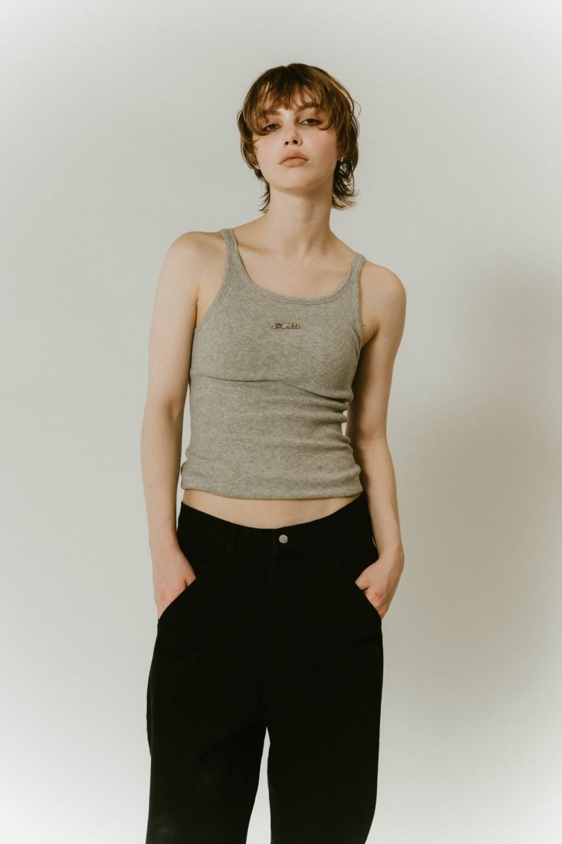 cap in rib tank top/gray,lime - KNUTH MARF