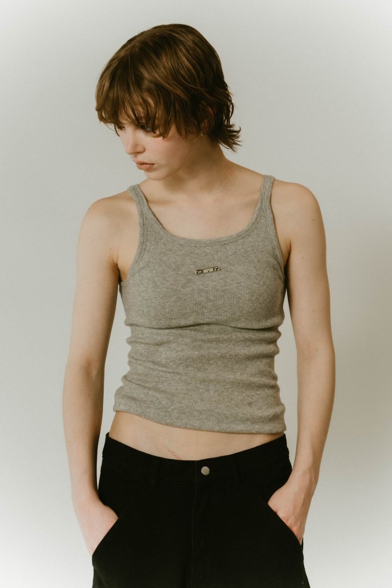 cap in rib tank top/gray,lime - KNUTH MARF