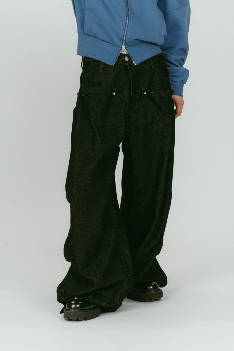 cling drape denim pants(unisex)/black - KNUTH MARF