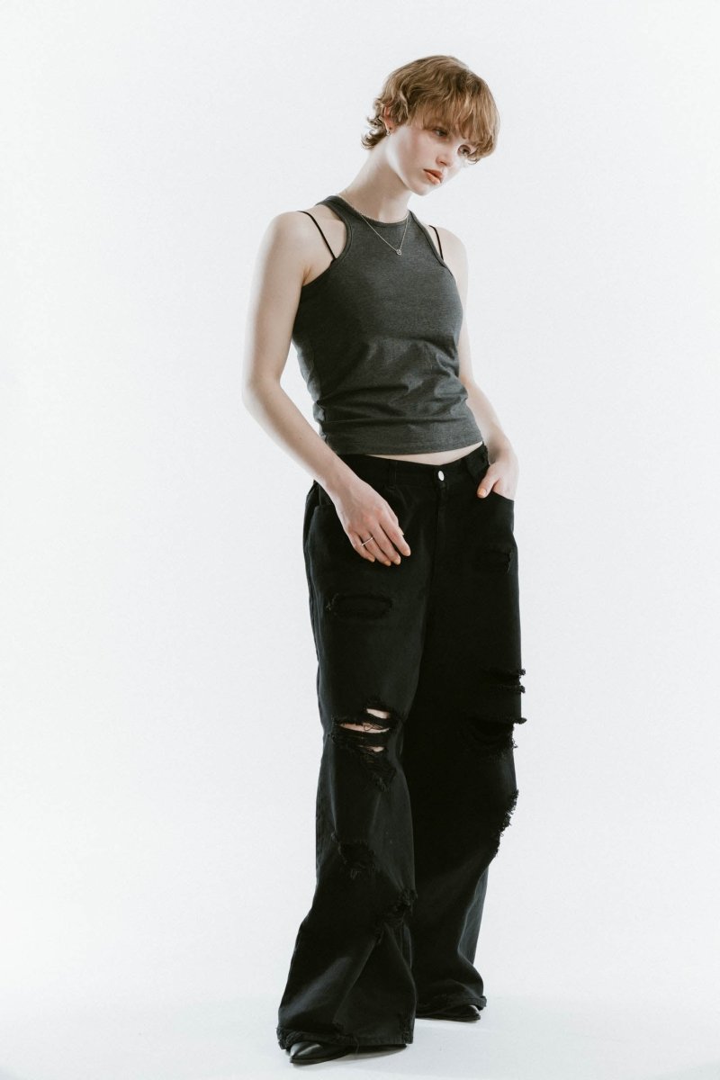 damage denim pants/blackblack - KNUTH MARF