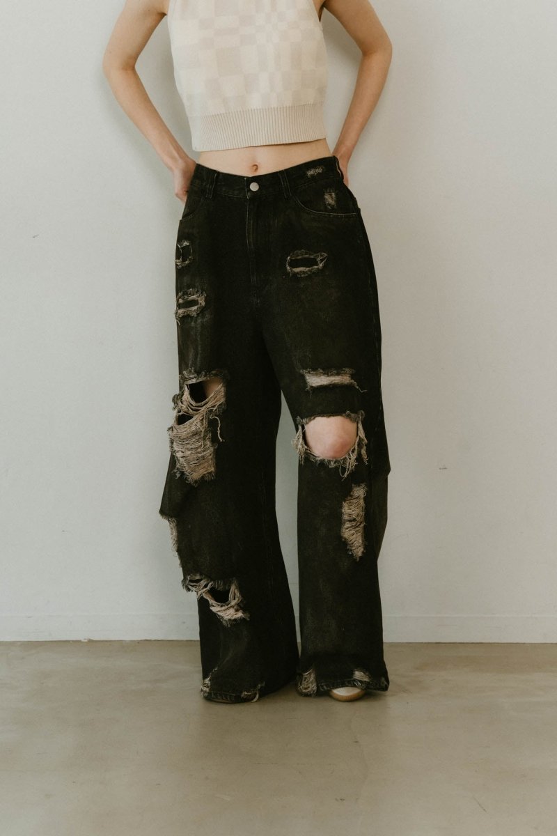 damage denim pants/blackwhite - KNUTH MARF