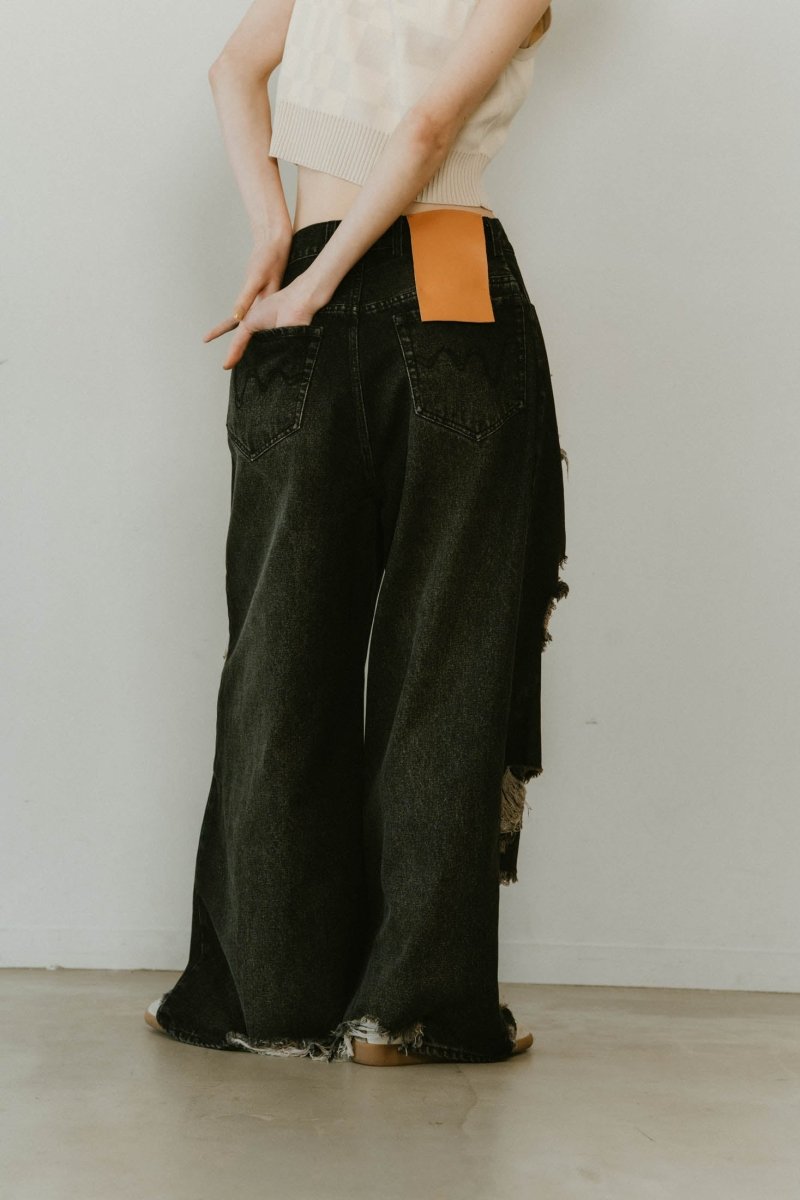 damage denim pants/blackwhite - KNUTH MARF