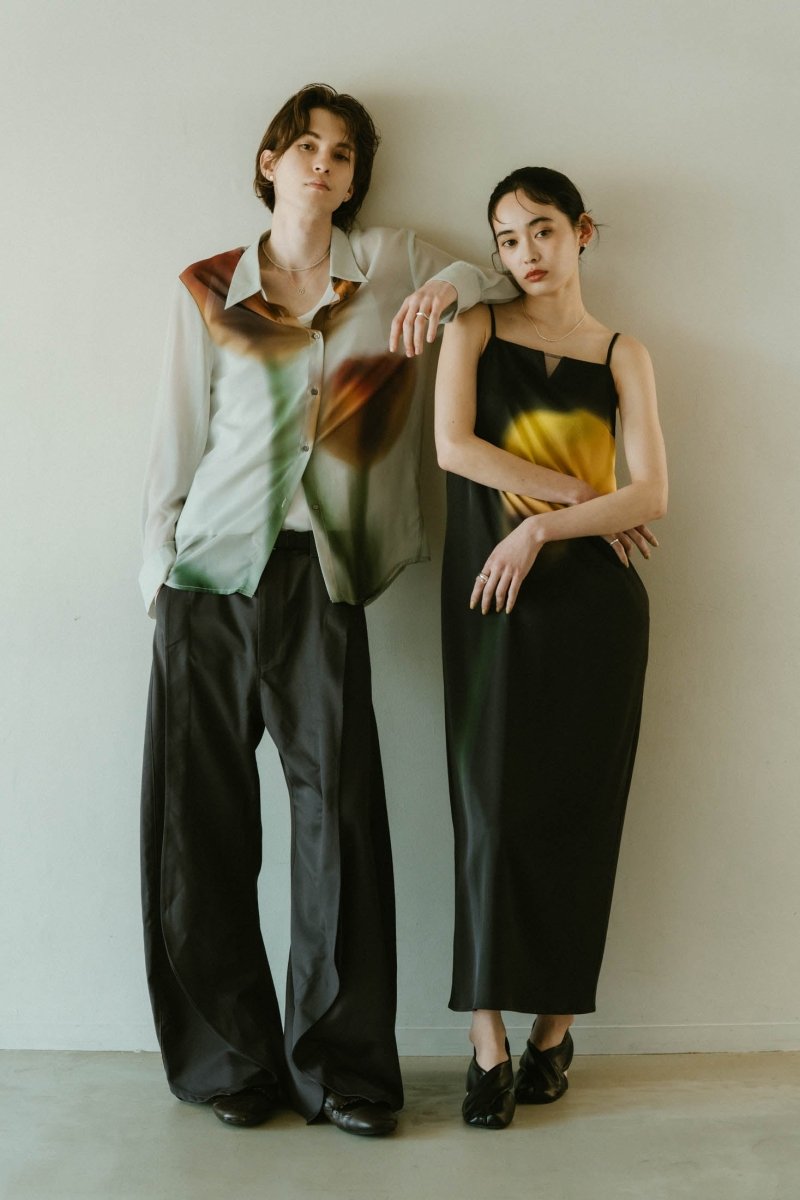 flower print satin dress/black - KNUTH MARF