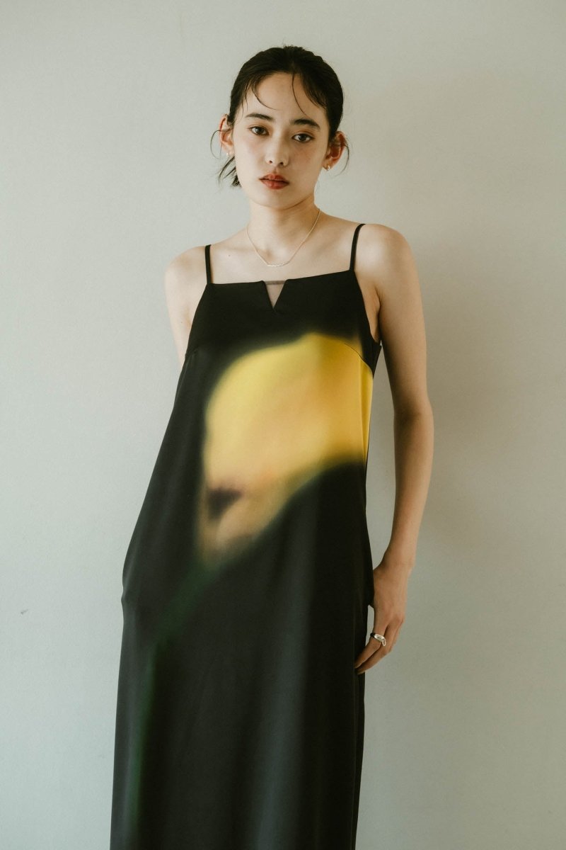 flower print satin dress/black - KNUTH MARF