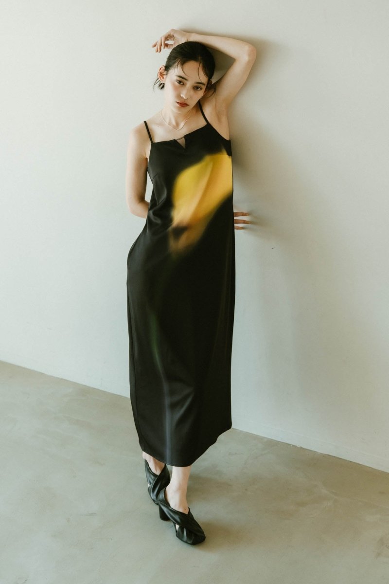 flower print satin dress/black - KNUTH MARF