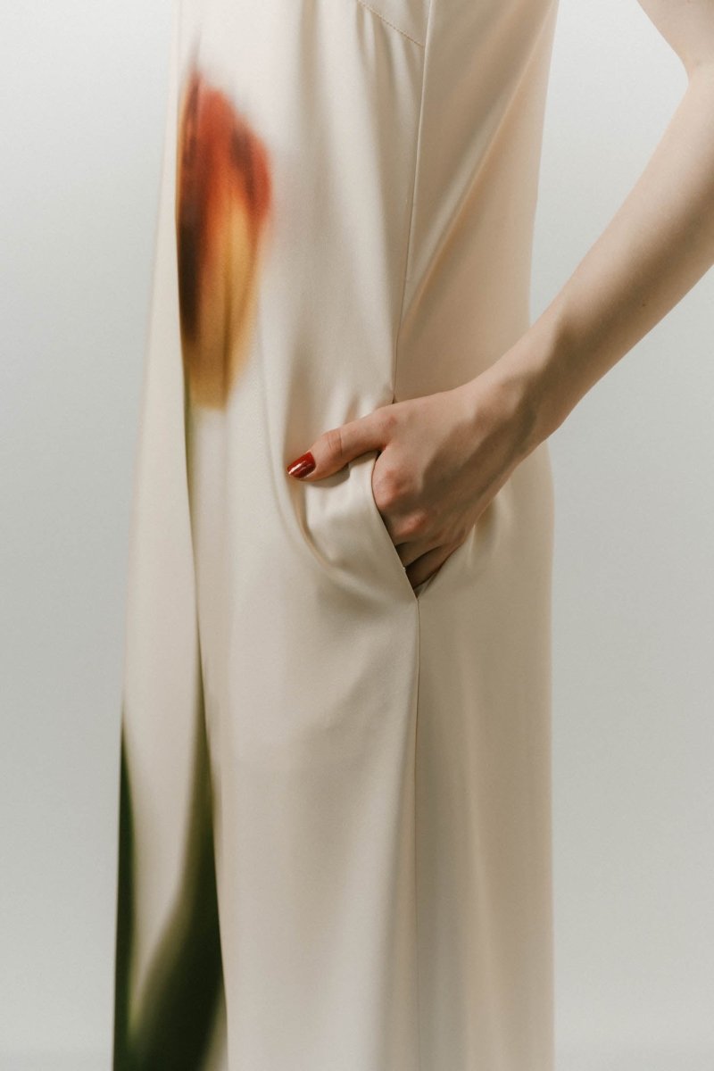 flower print satin dress/yellow - KNUTH MARF