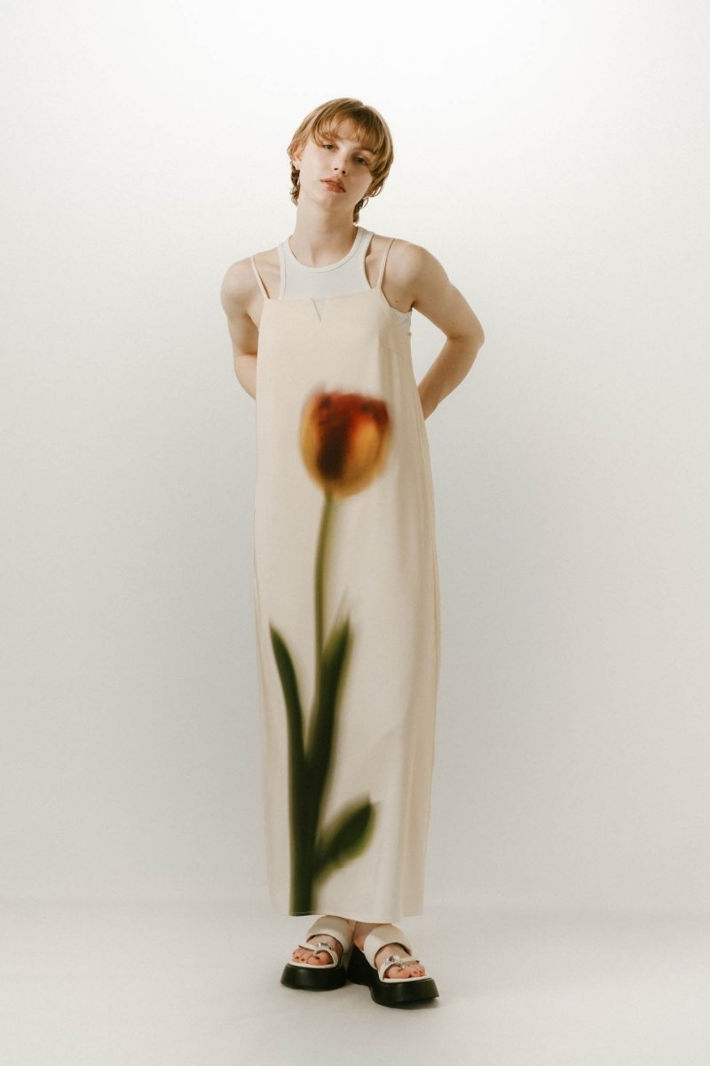 flower print satin dress/yellow - KNUTH MARF