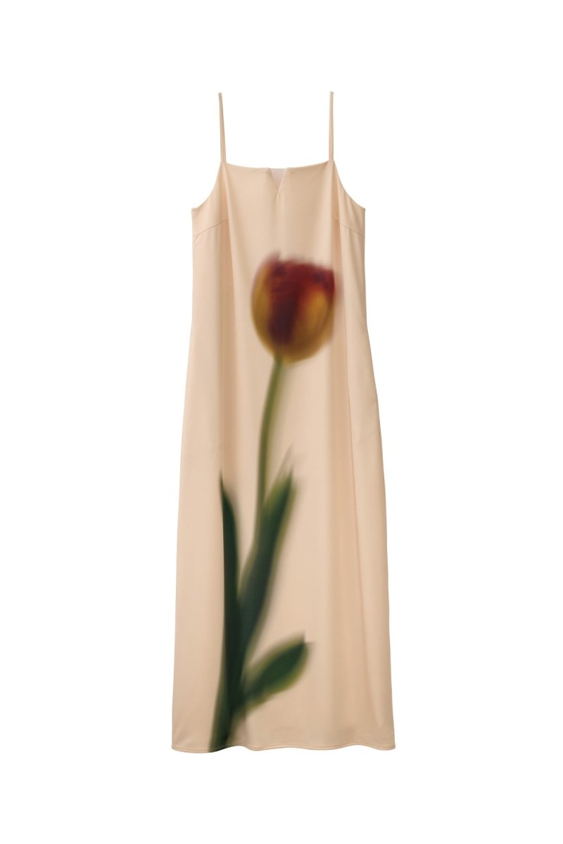 flower print satin dress/yellow - KNUTH MARF
