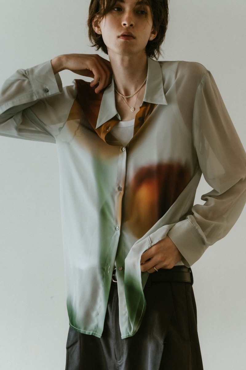 flower print sheer shirt/blue - KNUTH MARF