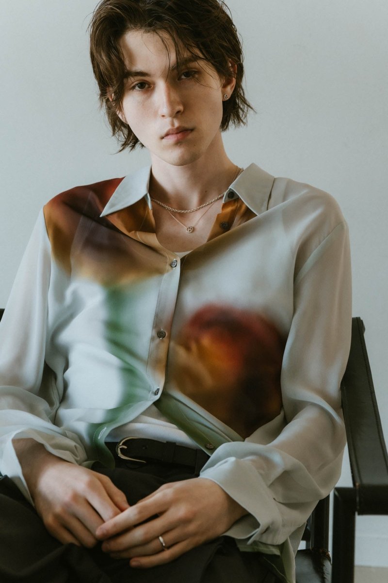 flower print sheer shirt/blue - KNUTH MARF
