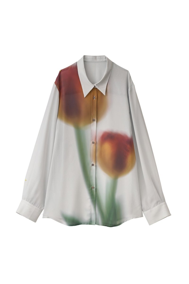 flower print sheer shirt/blue - KNUTH MARF