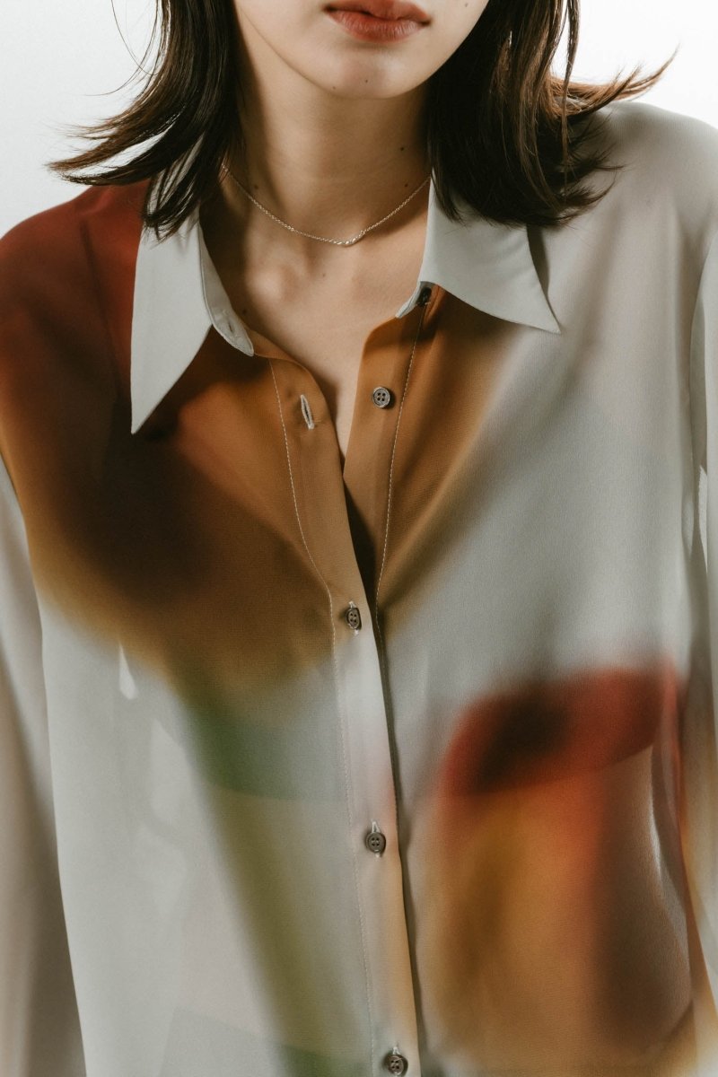 flower print sheer shirt/blue - KNUTH MARF