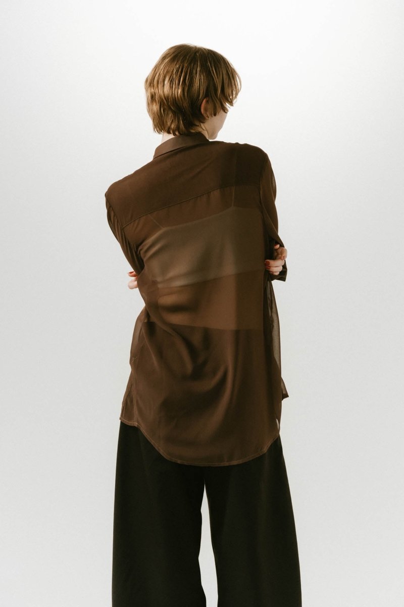 flower print sheer shirt/brown - KNUTH MARF