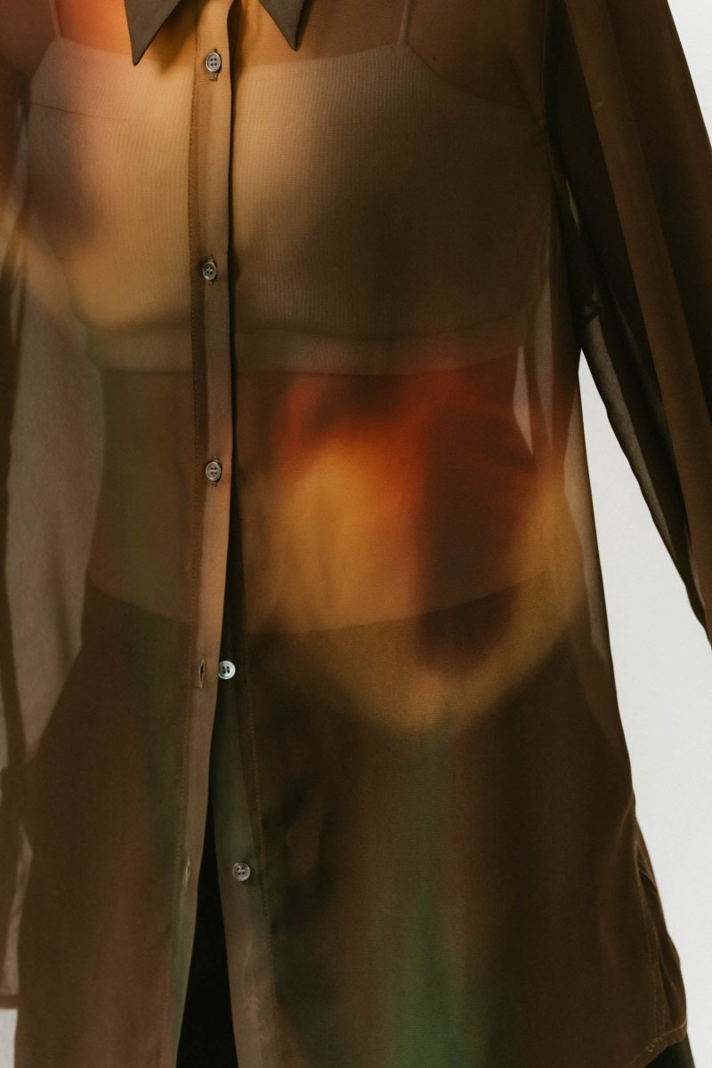 flower print sheer shirt/brown - KNUTH MARF