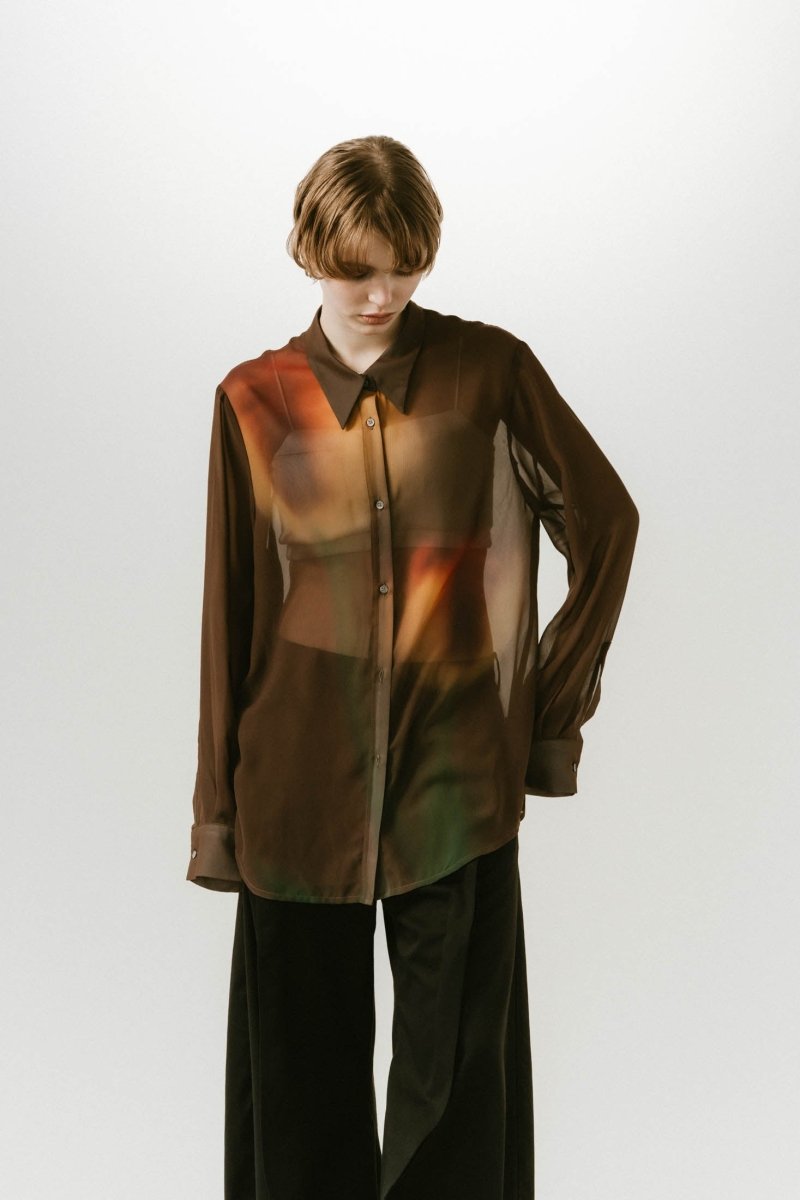 flower print sheer shirt/brown - KNUTH MARF