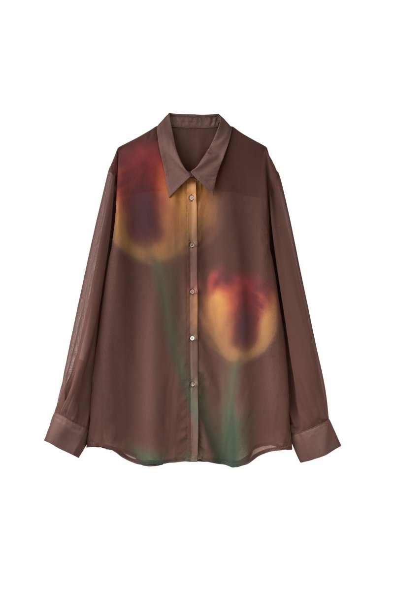 flower print sheer shirt/brown - KNUTH MARF