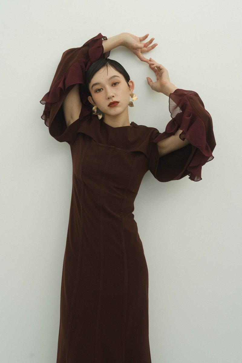 frill sleeves one piece/bordeaux - KNUTH MARF