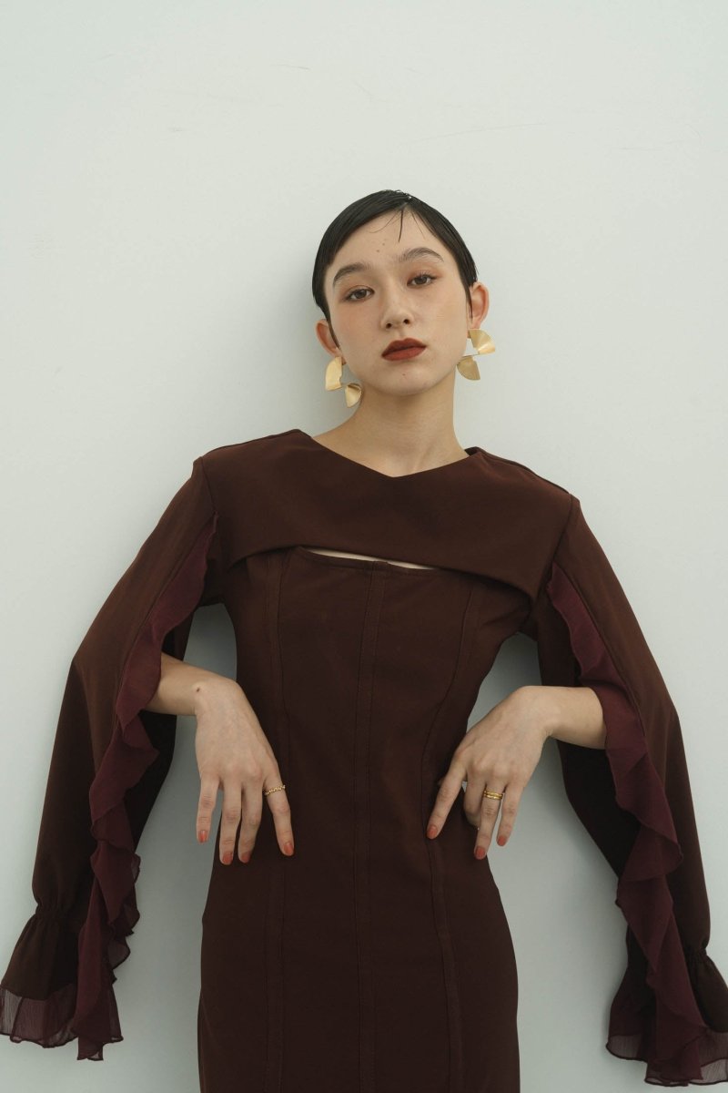 frill sleeves one piece/bordeaux - KNUTH MARF