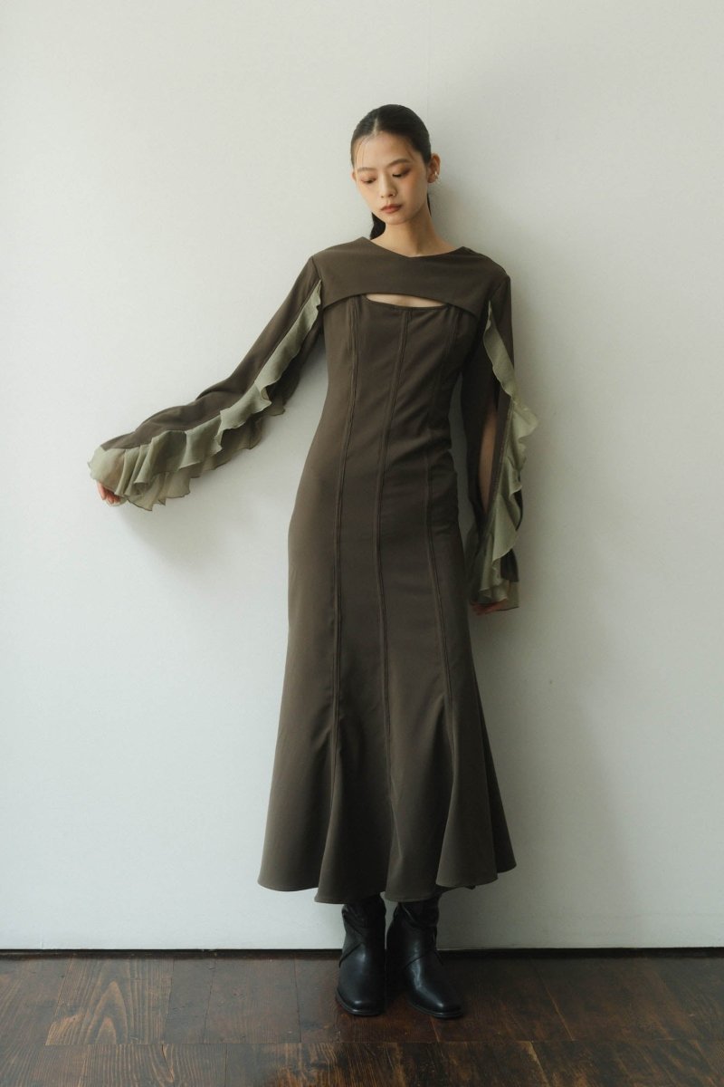 frill sleeves one piece/khaki - KNUTH MARF