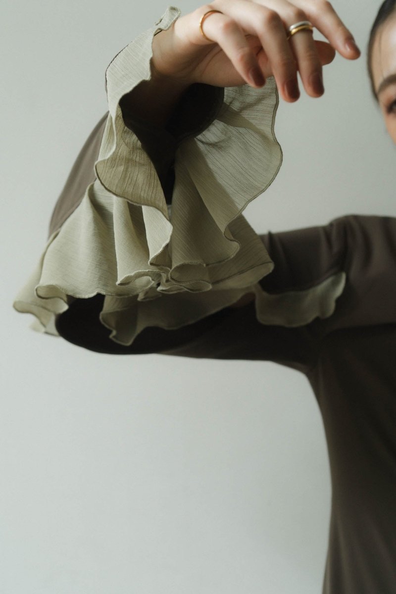 frill sleeves one piece/khaki - KNUTH MARF