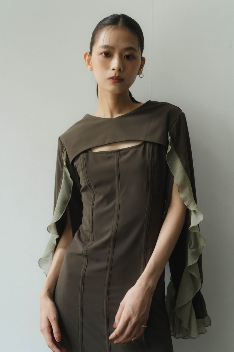 frill sleeves one piece/khaki - KNUTH MARF