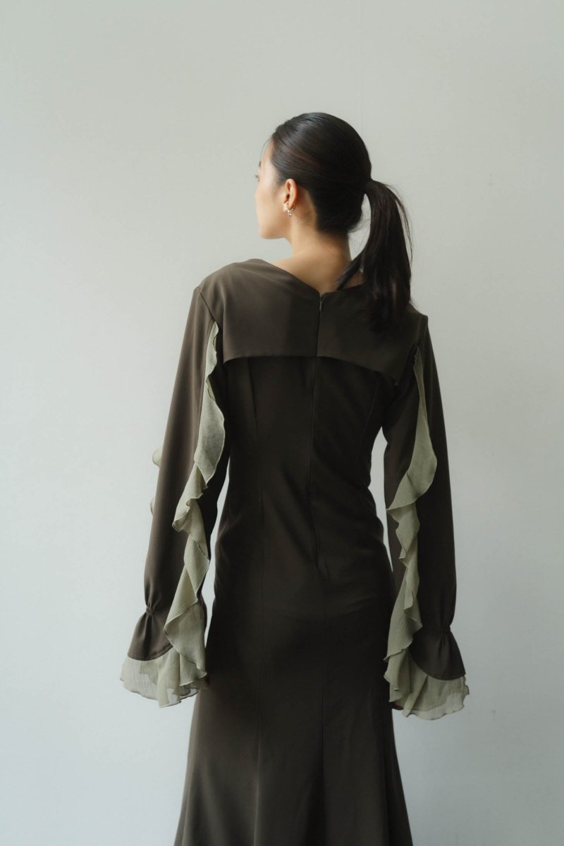 frill sleeves one piece/khaki - KNUTH MARF