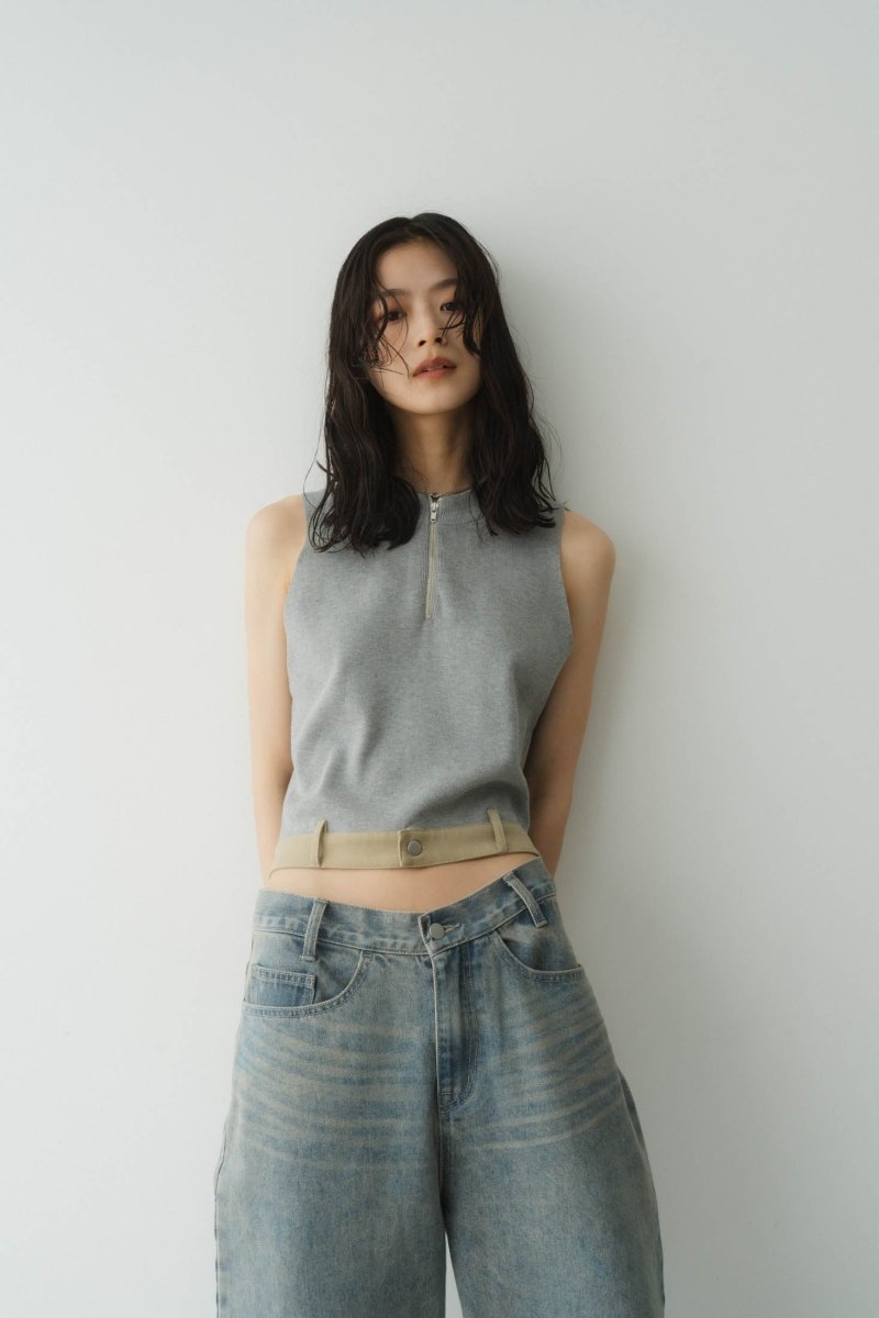 half zip knit tank top/2color - KNUTH MARF