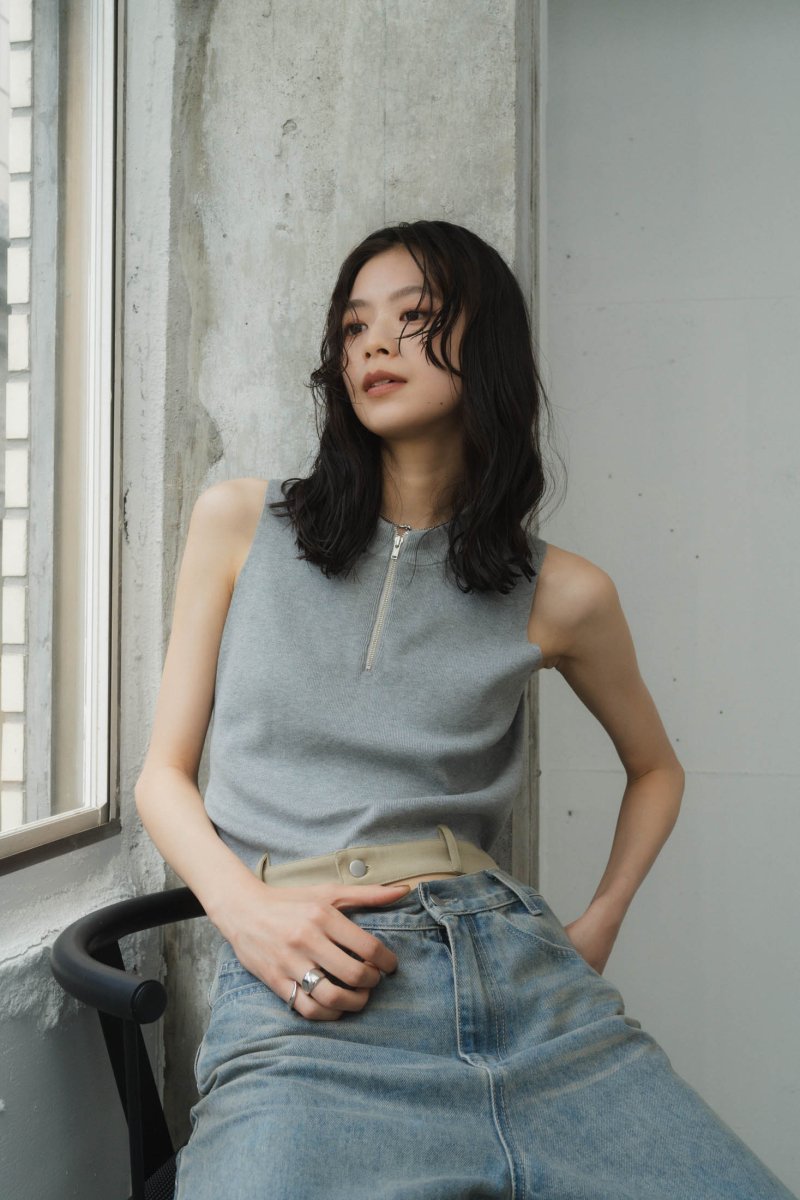 half zip knit tank top/2color - KNUTH MARF