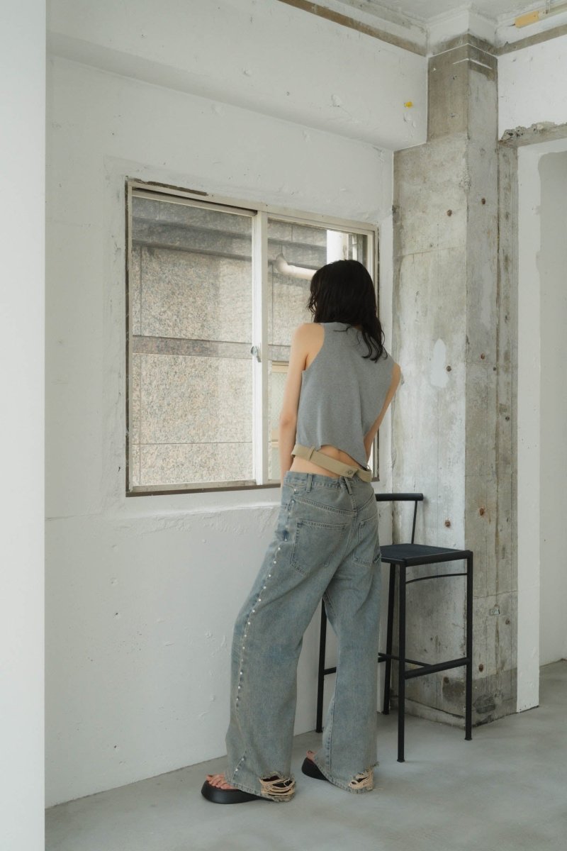 half zip knit tank top/2color - KNUTH MARF