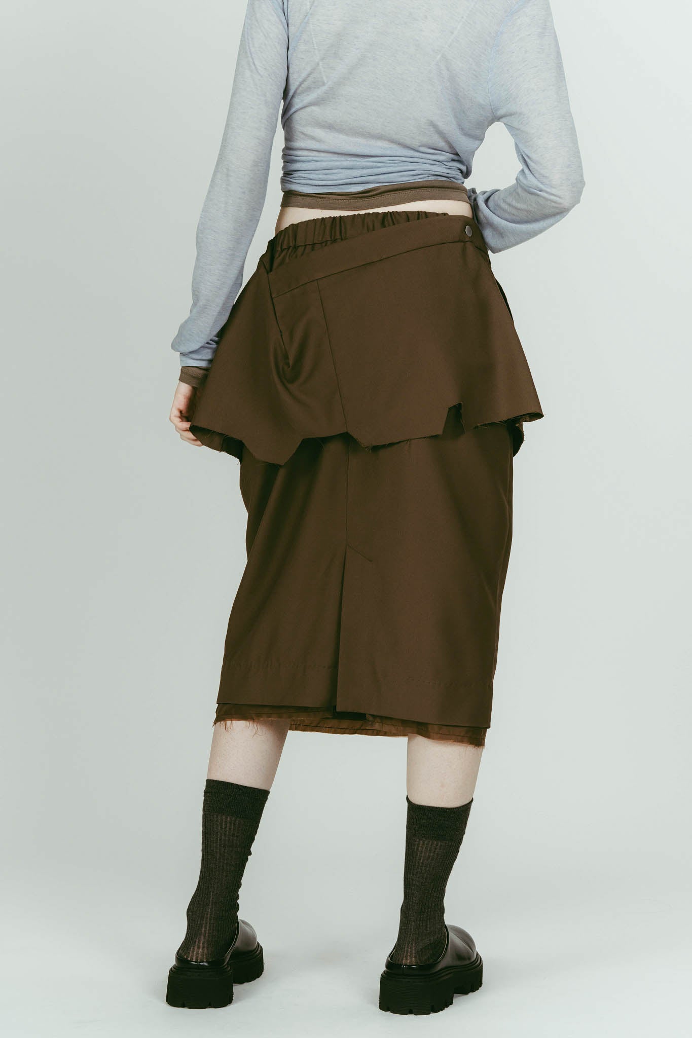 cut layered mid length skirt/brown