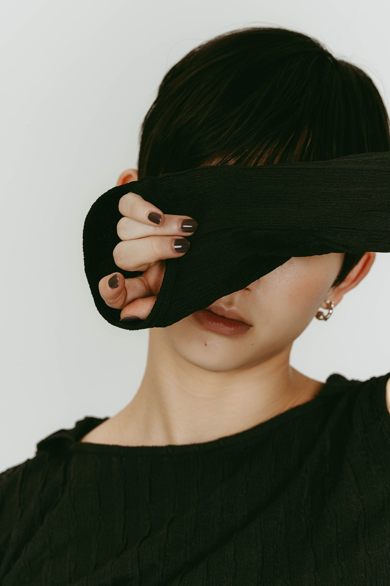 hooded jacquard top/black