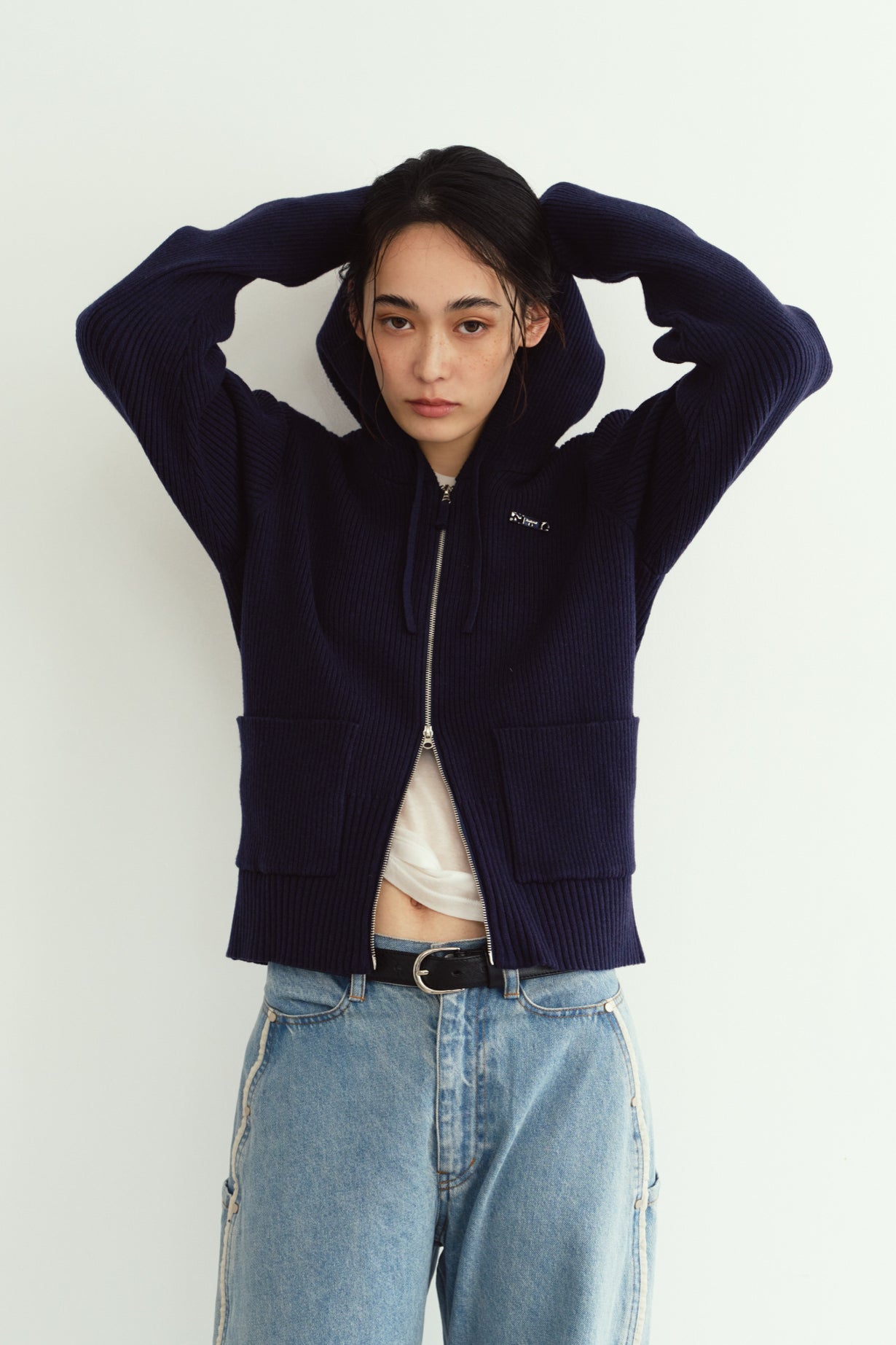 hooded knit parka/navy | KNUTH MARF