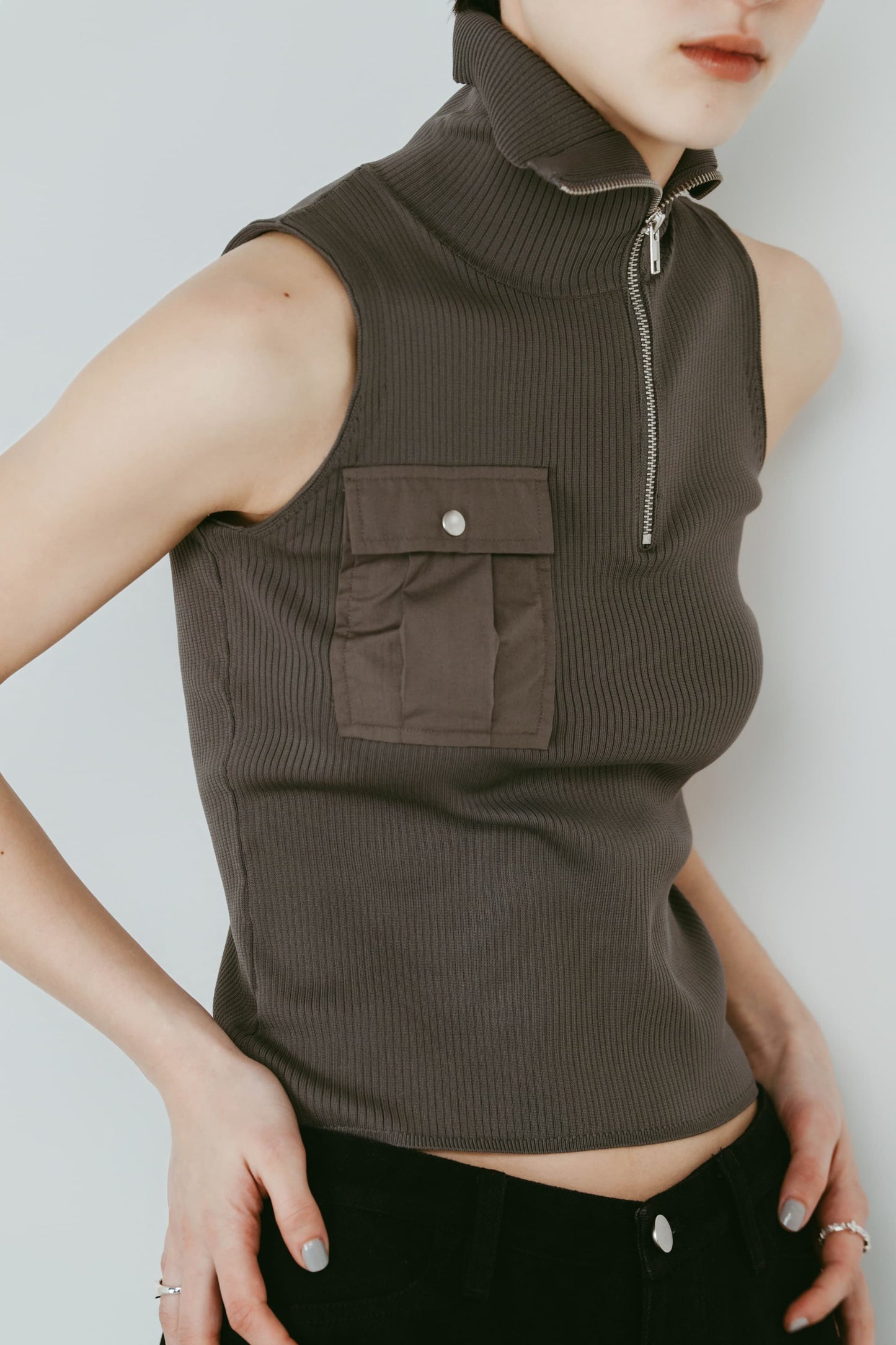 half-zip knit tank/gray