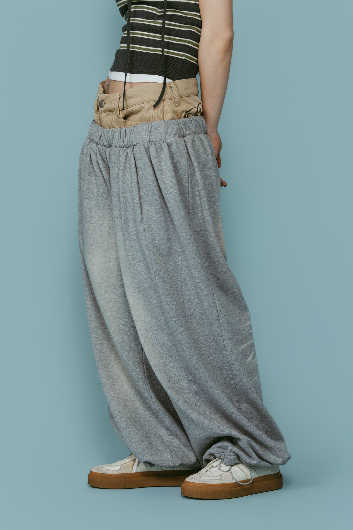 double-layer sweatpants(unisex)/gray
