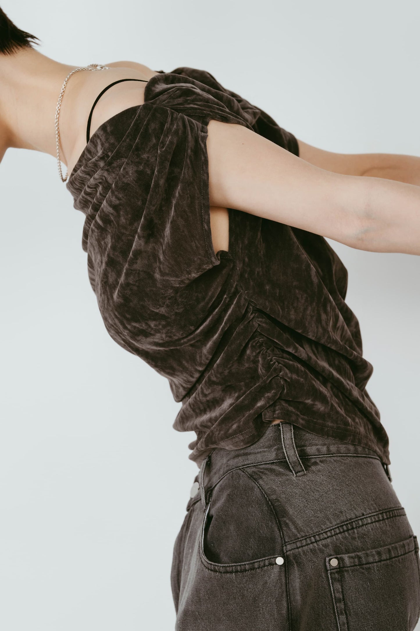 sheer velour top/gray