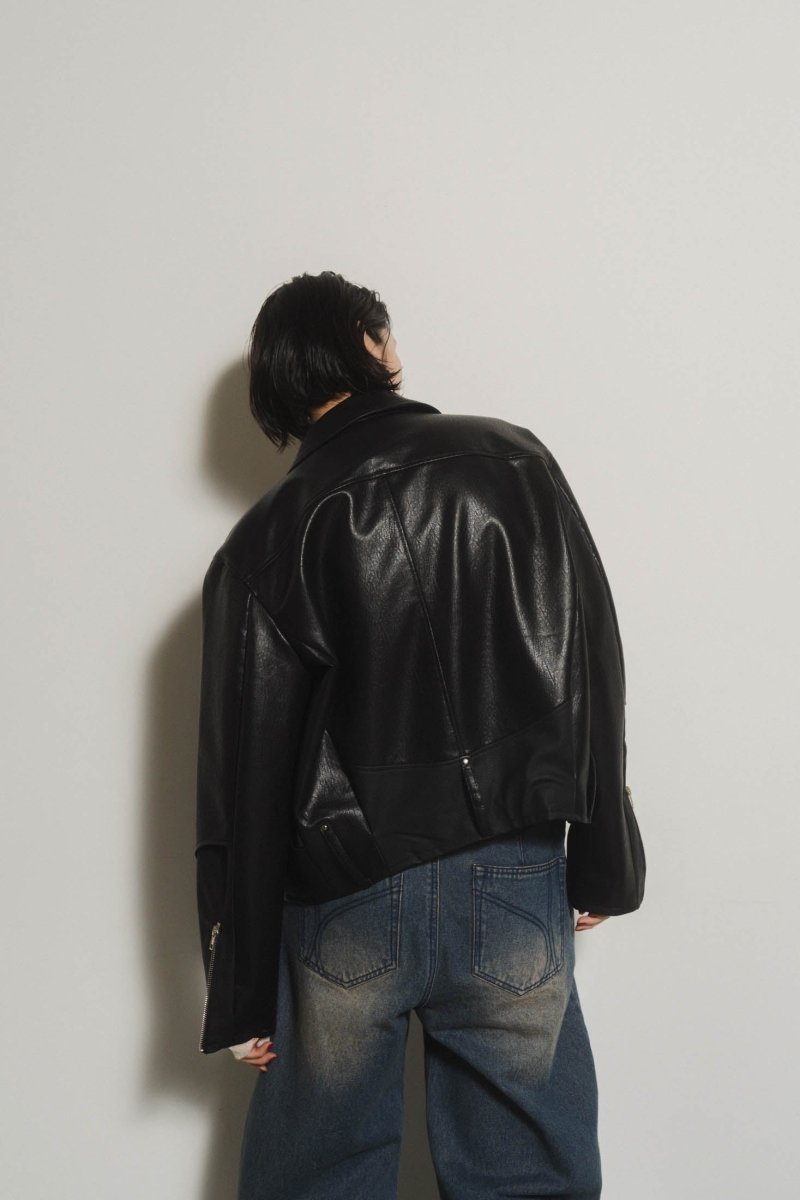 leather riders blouson(unisex)/black - KNUTH MARF