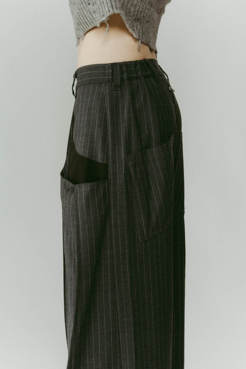 pierced drape pants(unisex)/stripegray - KNUTH MARF