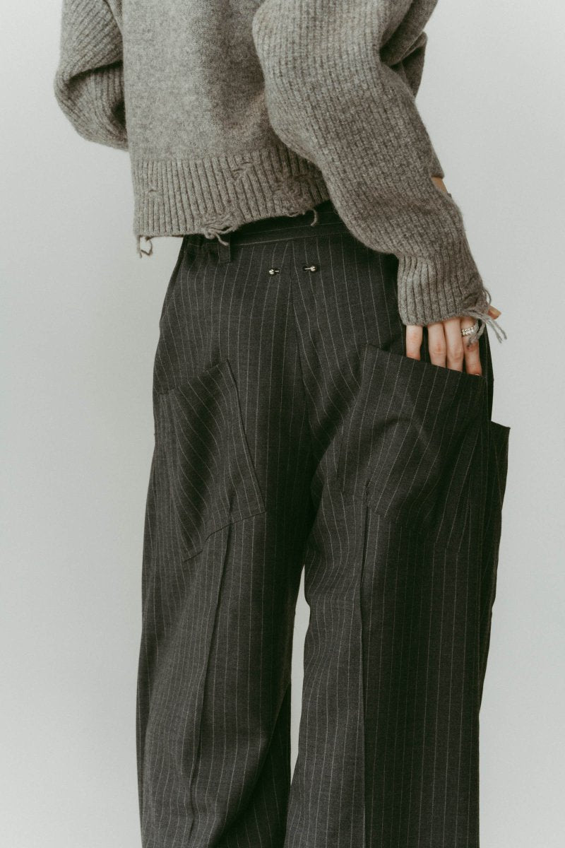 pierced drape pants(unisex)/stripegray - KNUTH MARF