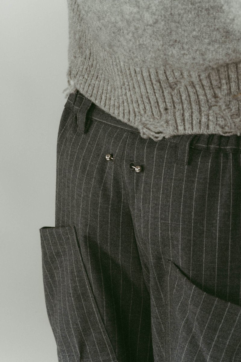 pierced drape pants(unisex)/stripegray - KNUTH MARF