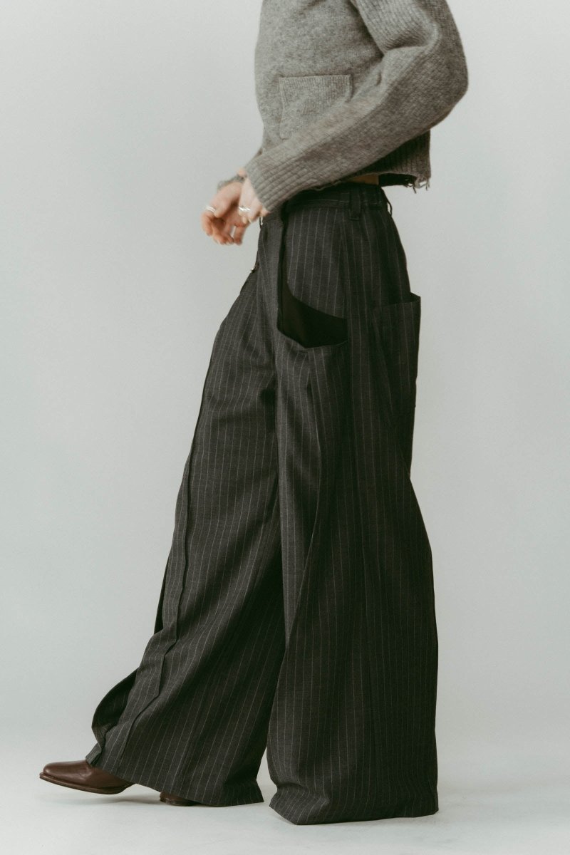 pierced drape pants(unisex)/stripegray - KNUTH MARF
