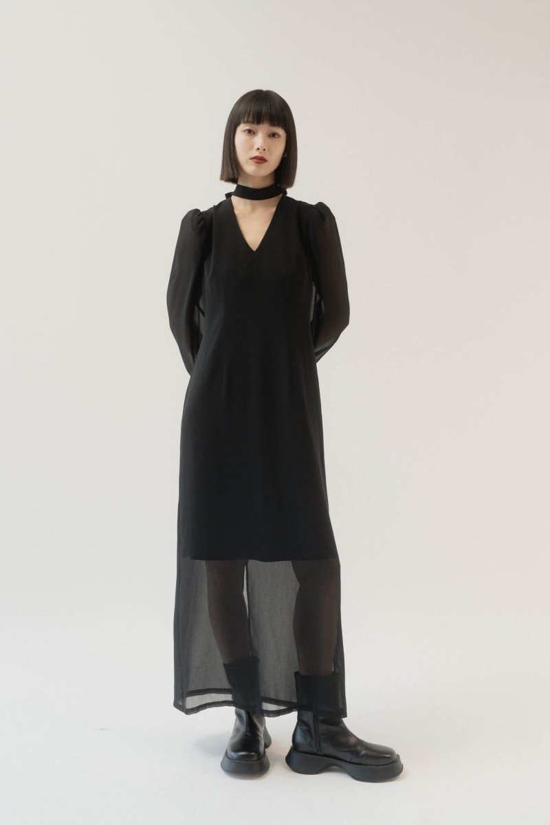 puff sleeve sheer one piece/black - KNUTH MARF