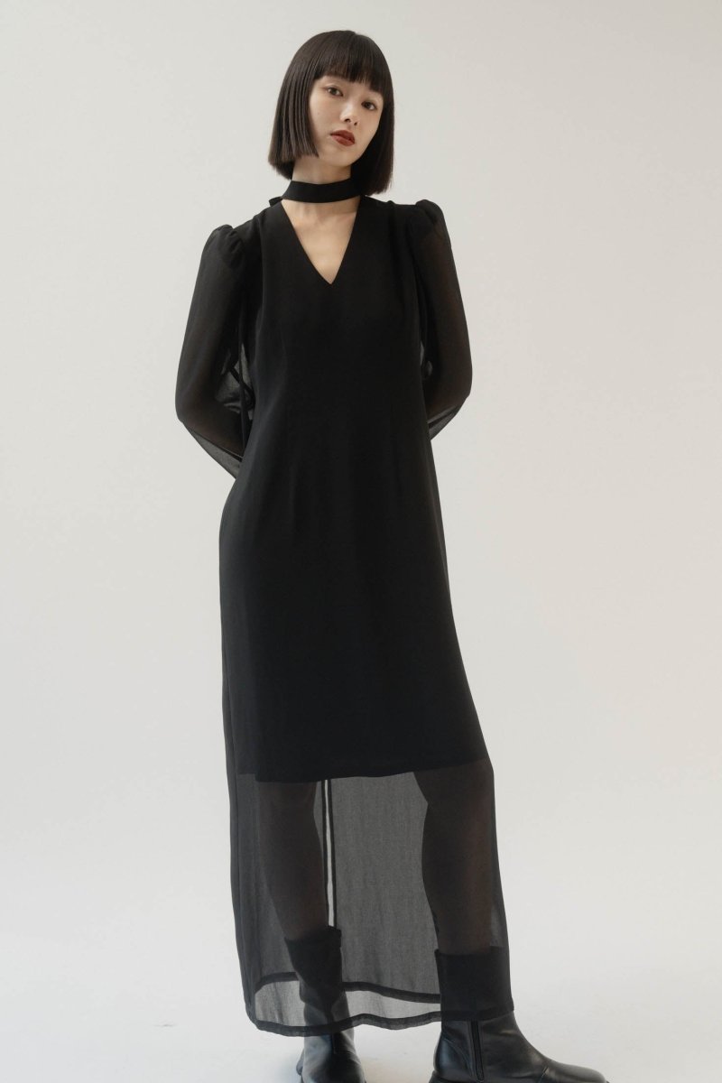 puff sleeve sheer one piece/black - KNUTH MARF