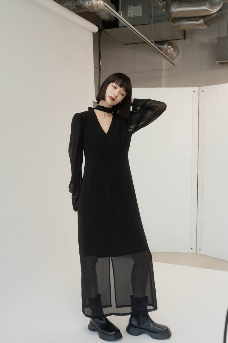 puff sleeve sheer one piece/black - KNUTH MARF
