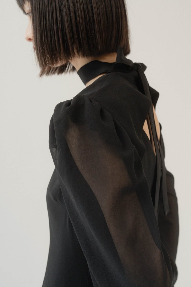 puff sleeve sheer one piece/black - KNUTH MARF