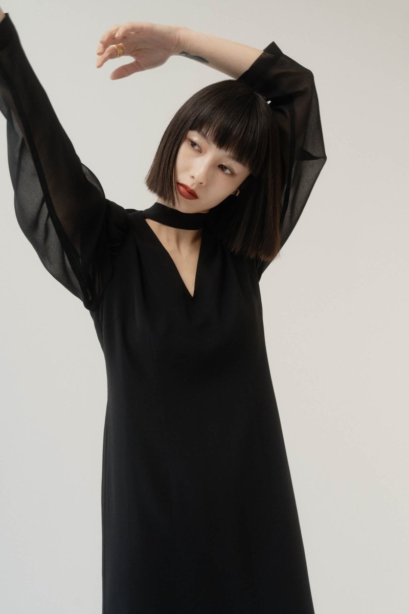 puff sleeve sheer one piece/black - KNUTH MARF