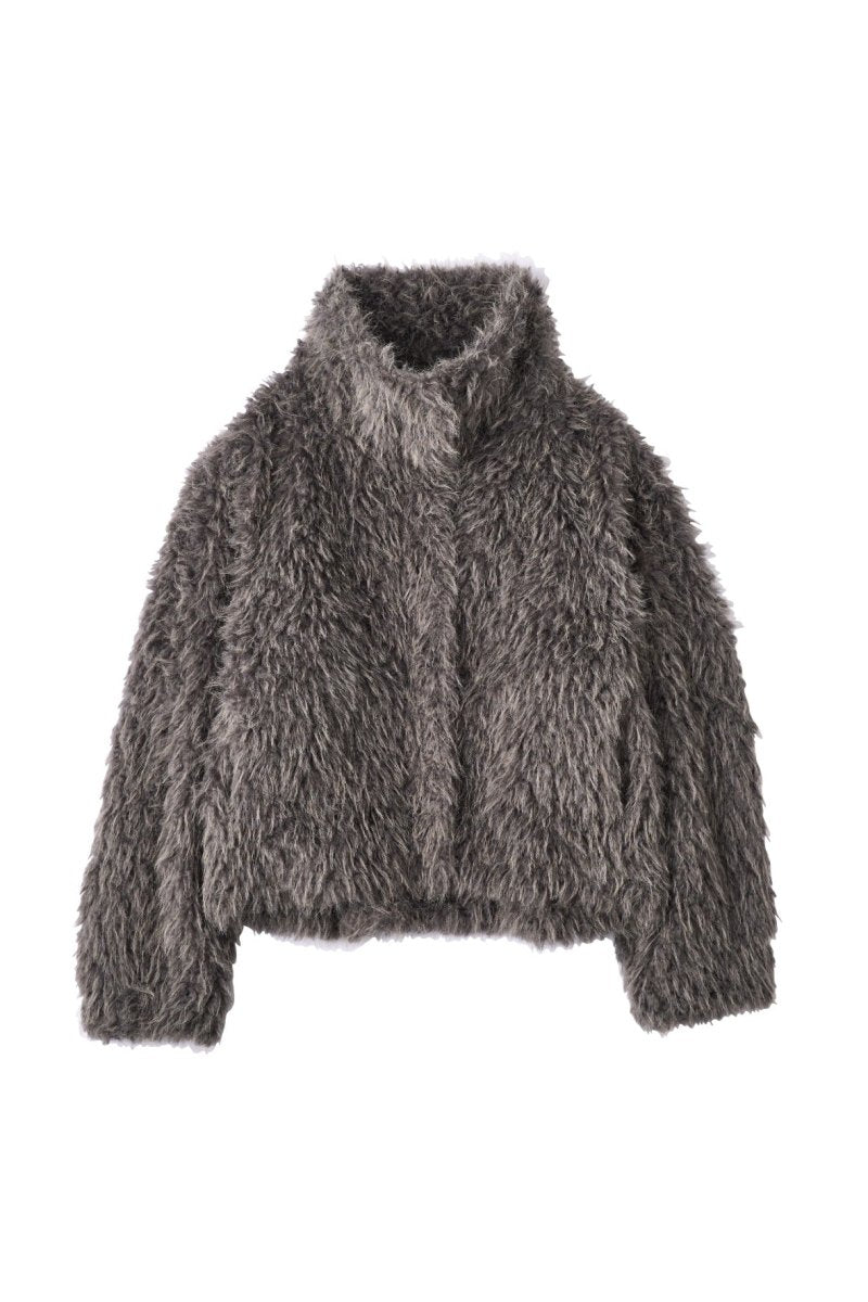 shaggy stand collar coat/gray | KNUTH MARF
