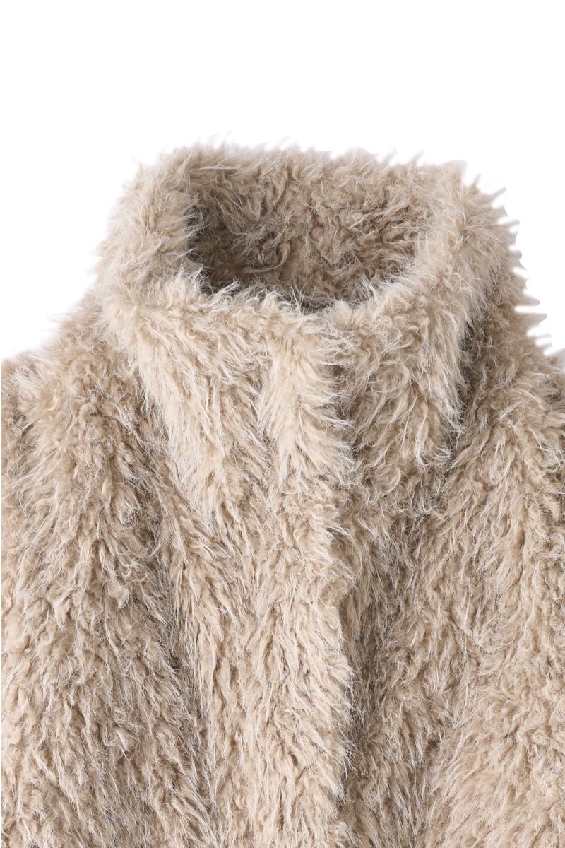 shaggy stand collar coat/ivory - KNUTH MARF