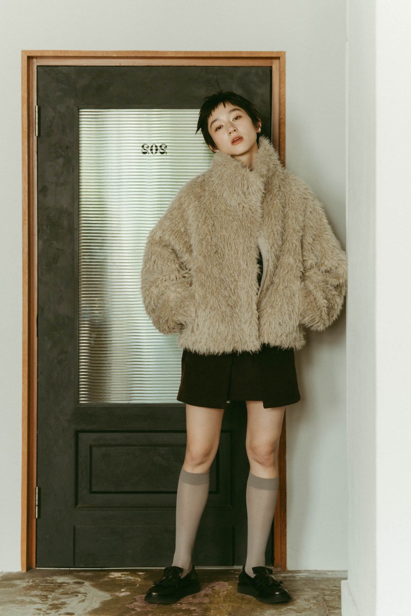 shaggy stand collar coat/ivory - KNUTH MARF