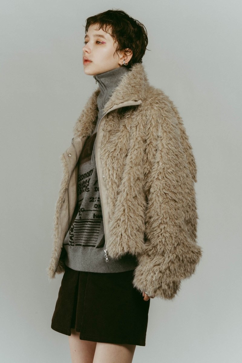 shaggy stand collar coat/ivory - KNUTH MARF